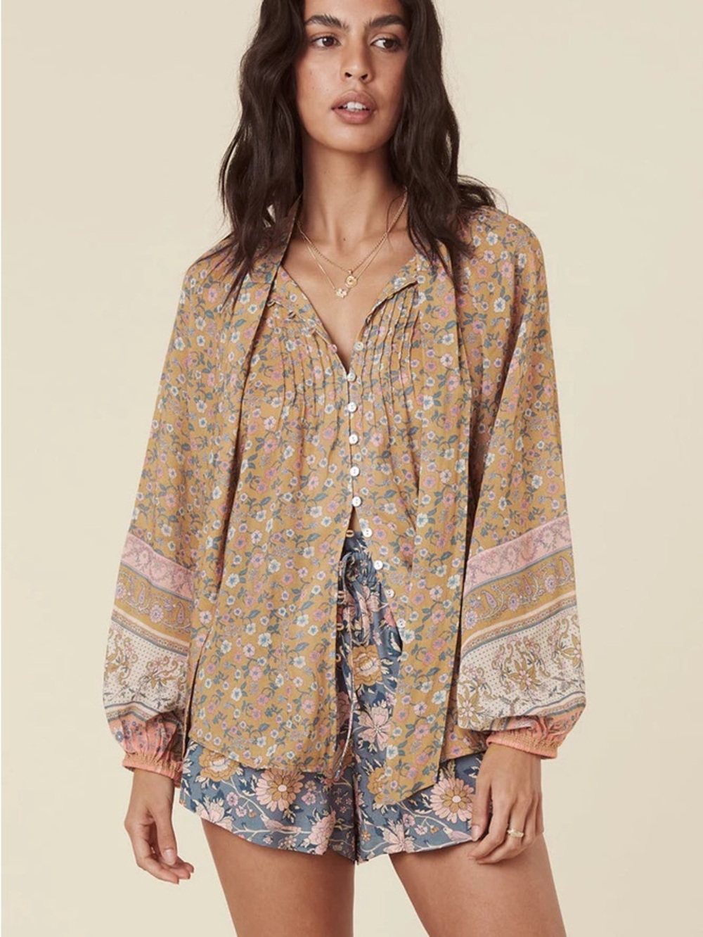 Spell Mossy Evening Boho Floral Blouse Long Sleeve Pink Yellow